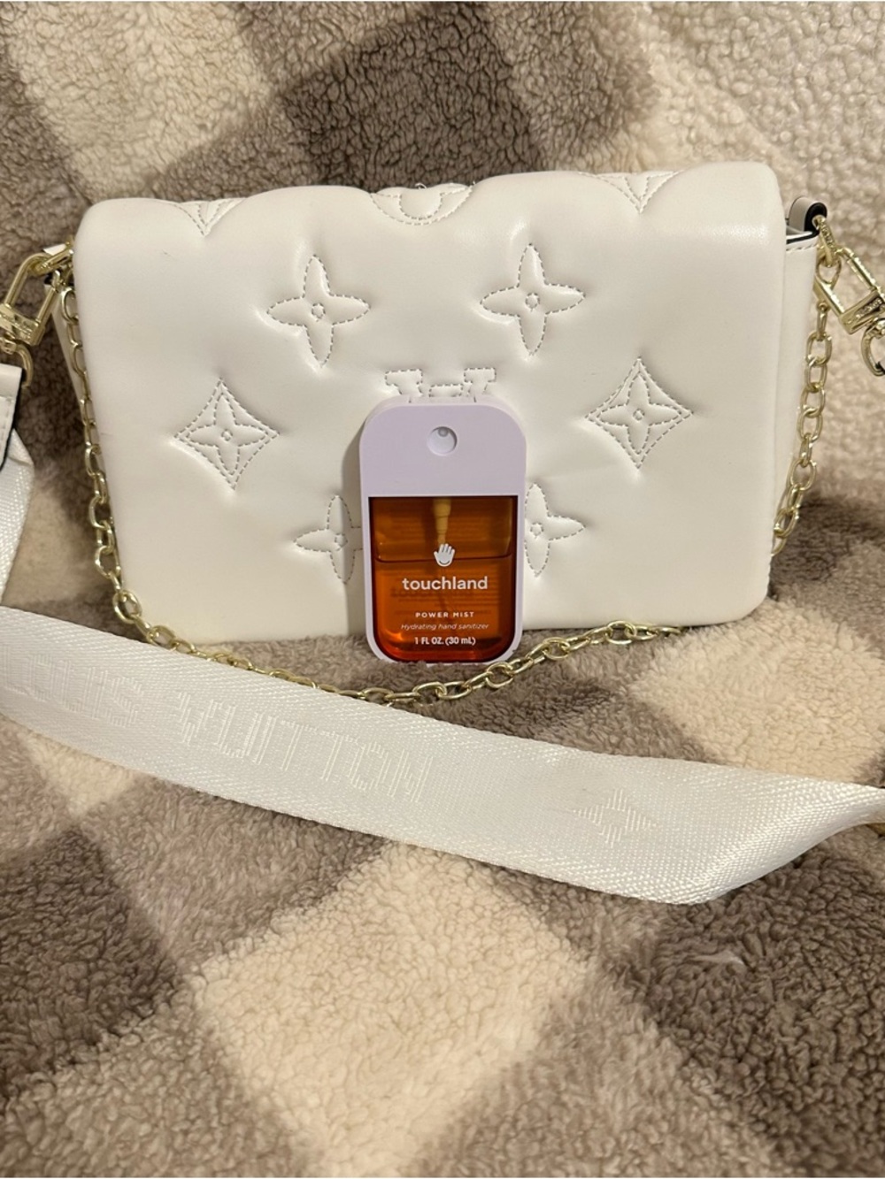 White Quilted High Fashion Inspired Crossbody Bag with Gold Chain Strap